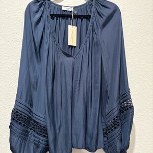 NWT Ramy Brook Thalia Crochet Deep Blue Blouse